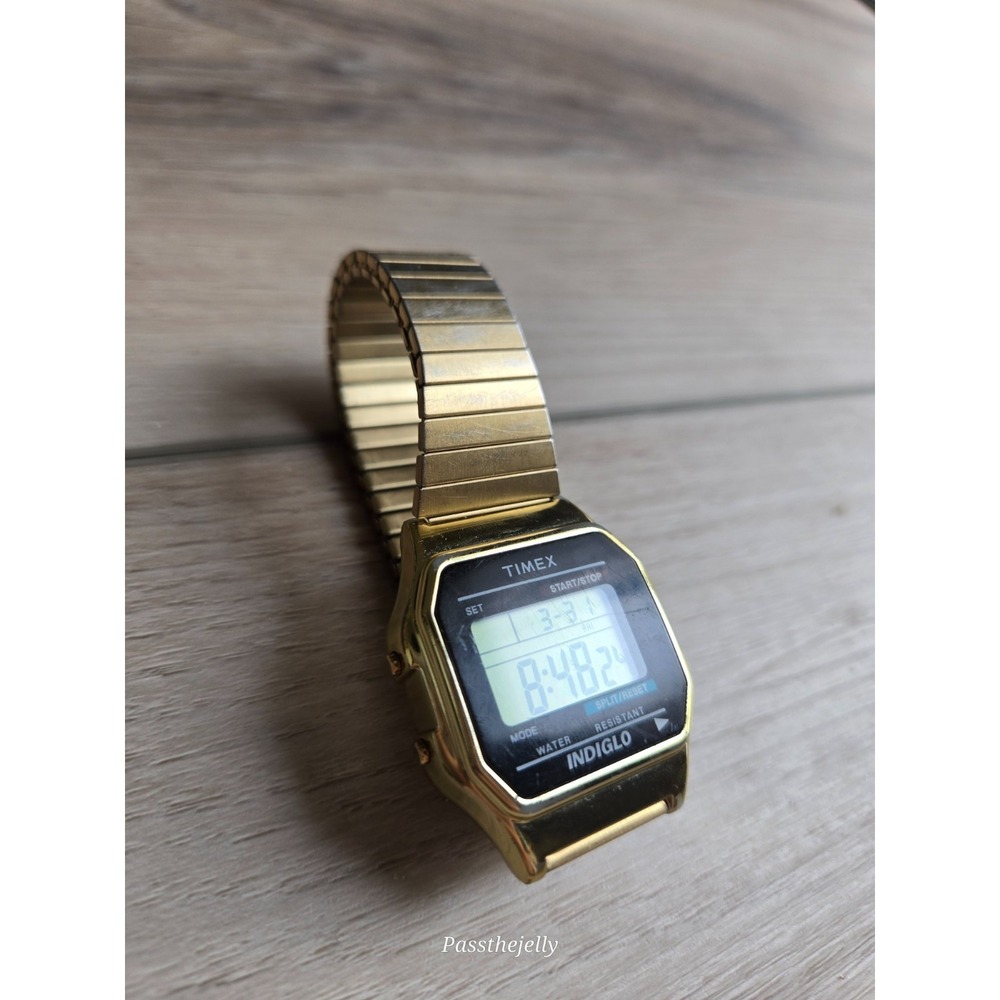 Timex Vintage Digital Gold Watch Indiglo Alarm Chrono Mens Retro Working Y2K